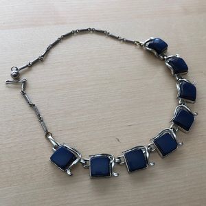 Vintage short necklace, silver and blue